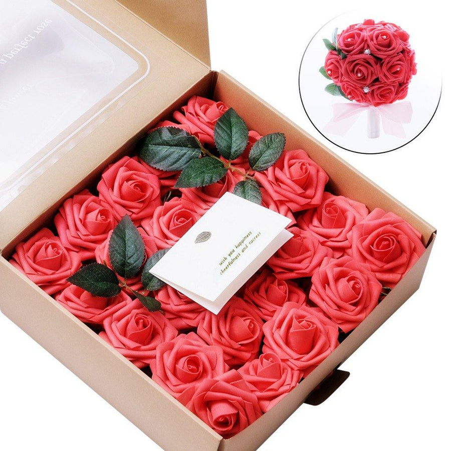 Artificial Flowers Coral Roses 50pcs Real Looking Fake Roses For DIY Wedding Bouquets Centerpieces - Trendha