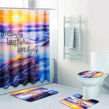 Sandy Beach Waterproof Bathroom Shower Curtain Toilet Cover Mat Non-Slip Rug Set - Trendha