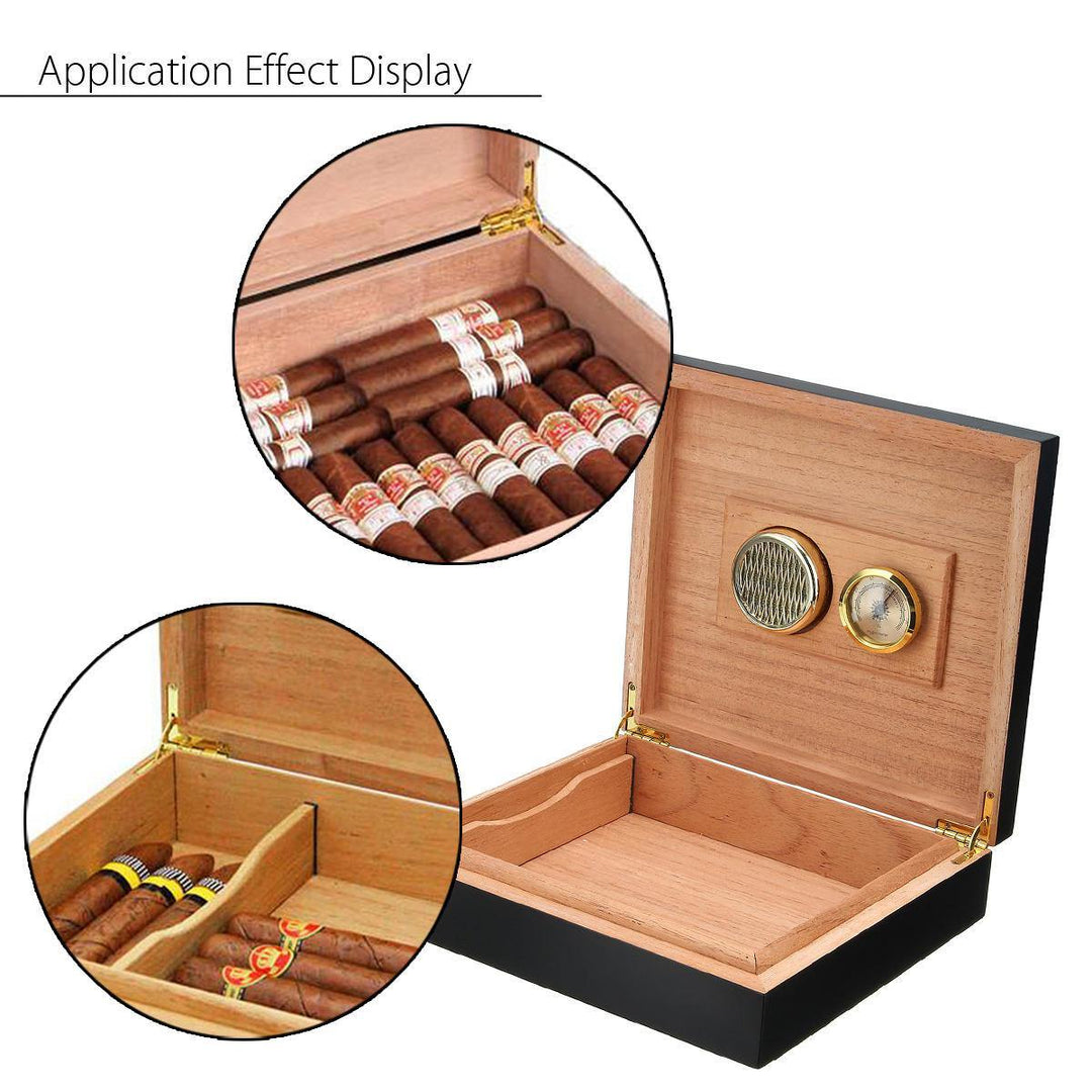 Black Cedar Wood Lined Cigar Storage Box Humidor Humidifier Case with Hygrometer - Trendha