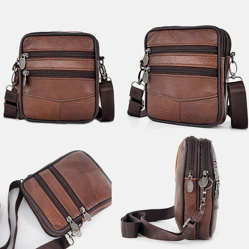 Men Genuine Leather Large Capacity Business Multi-carry Crossbody Bag - Trendha