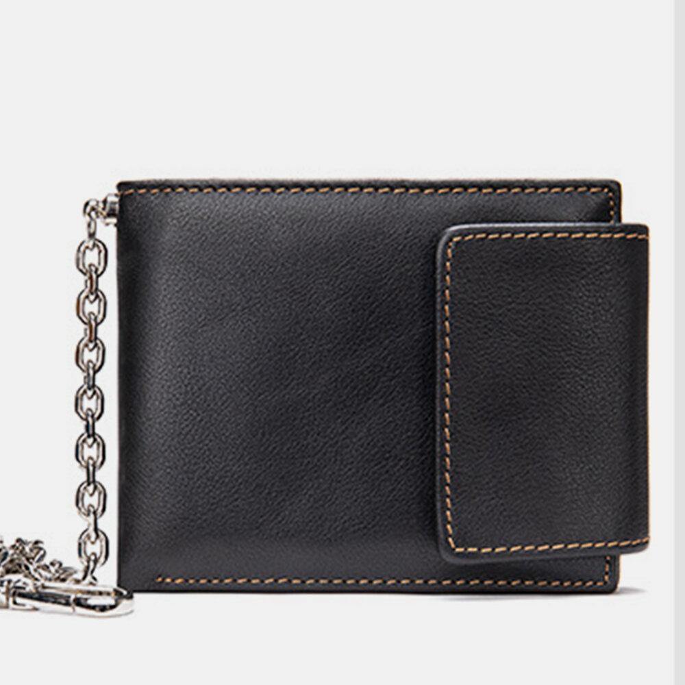 Men Genuine Leather RFID Blocking Anti-theft Retro Multi-functional Card Holder Wallet With Chain - Trendha