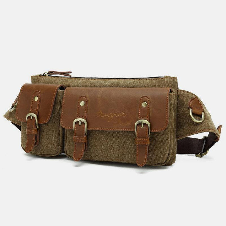 Men Canvas Waist Bag Multifunctional Hasp Pocket Outdoor Casual Chest Bag Shoulder Bag - Trendha