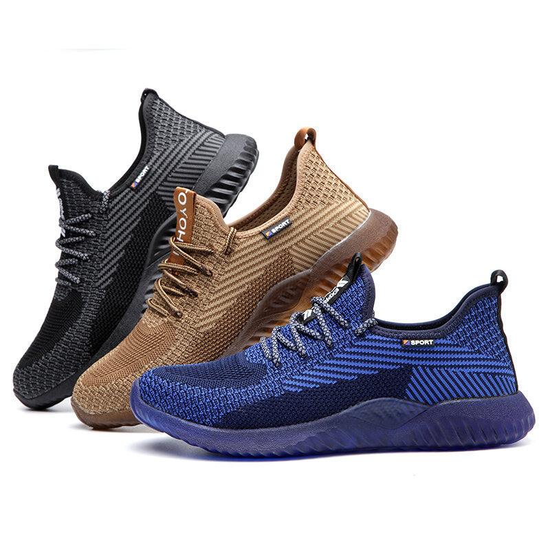 AtreGo Men Steel Toe Work Shoes Safety Trainers Anti-smash Shoes Mesh Breathable Casual Hiking Shoes - Trendha