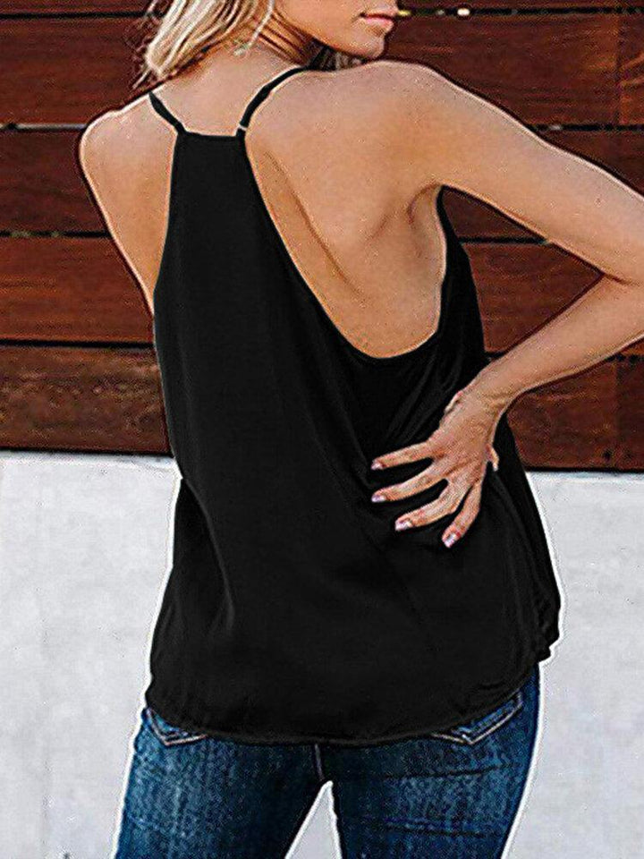 Solid Color V-neck Sleeveless Straps Silk Tank Tops - Trendha