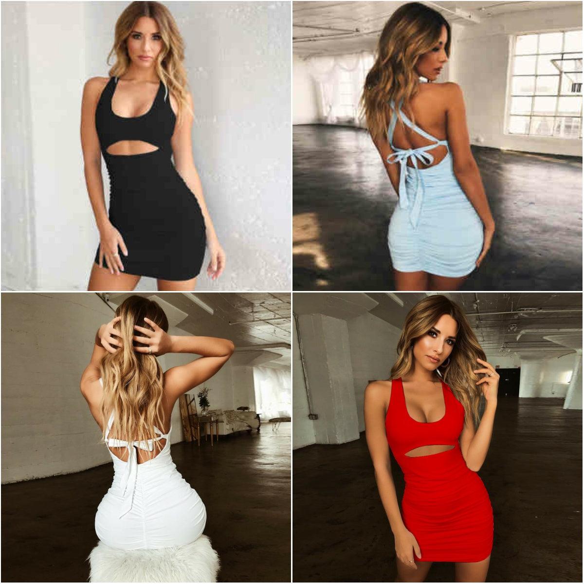 Sexy pleated lace-up ladies dress - Trendha