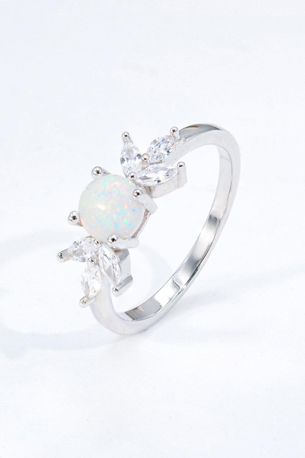 925 Sterling Silver Opal and Zircon Ring - Trendha