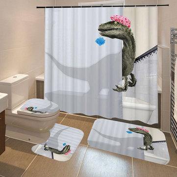 Waterproof Fabric Bathroom Shower Curtain Anti-slip Mat Toilet Cover Set - Trendha