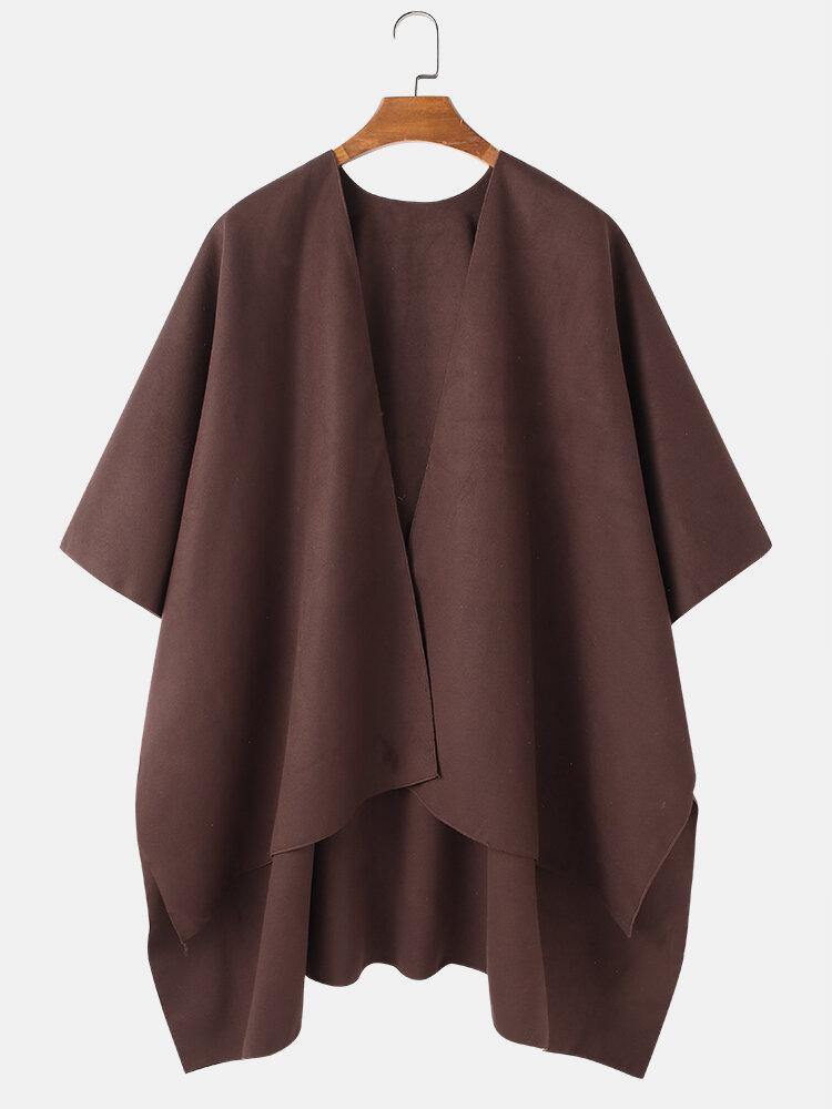 Mens Solid Open Front Casual High Low Hem Oversized Cape Cardigans - Trendha