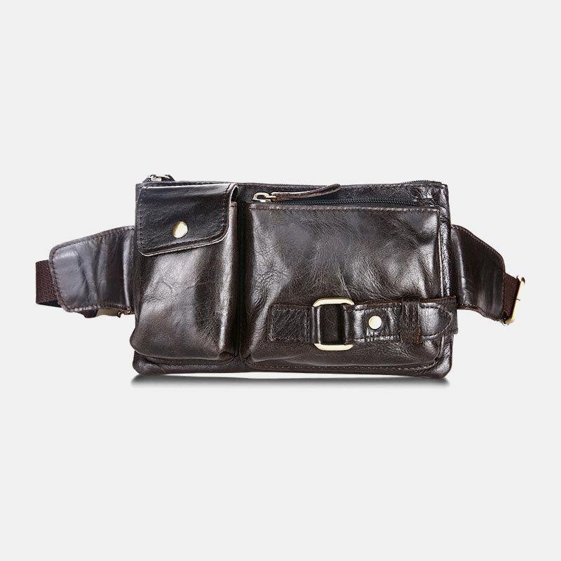 Men Genuine Leather Business Outdoor Retro Multi-carry Leather 6.3 Inch Phone Bag Waist Bag Chest Bag - Trendha