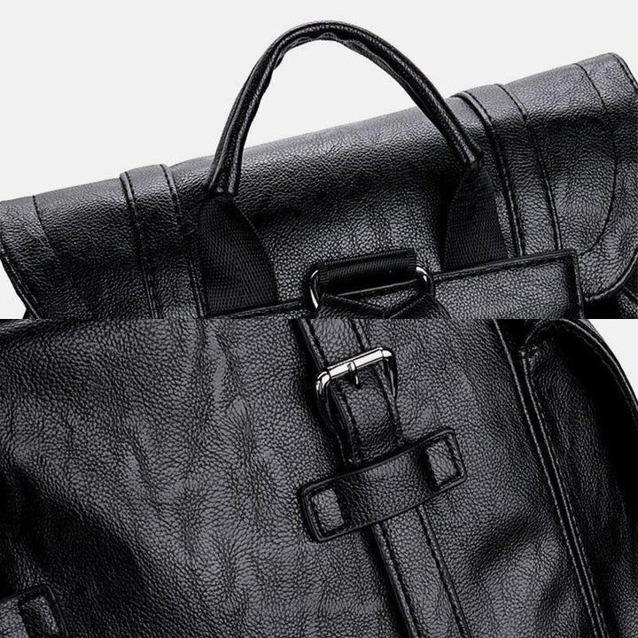 Men Retro Faux Leather Large Capacity Waterproof School Bag Travel Backpack - Trendha