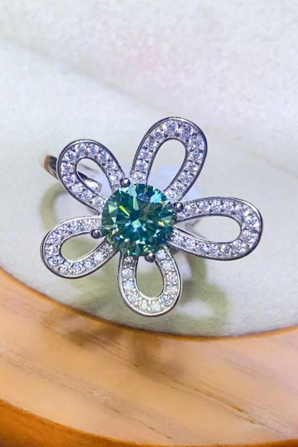 1 Carat Moissanite Flower Shape Open Ring - Trendha