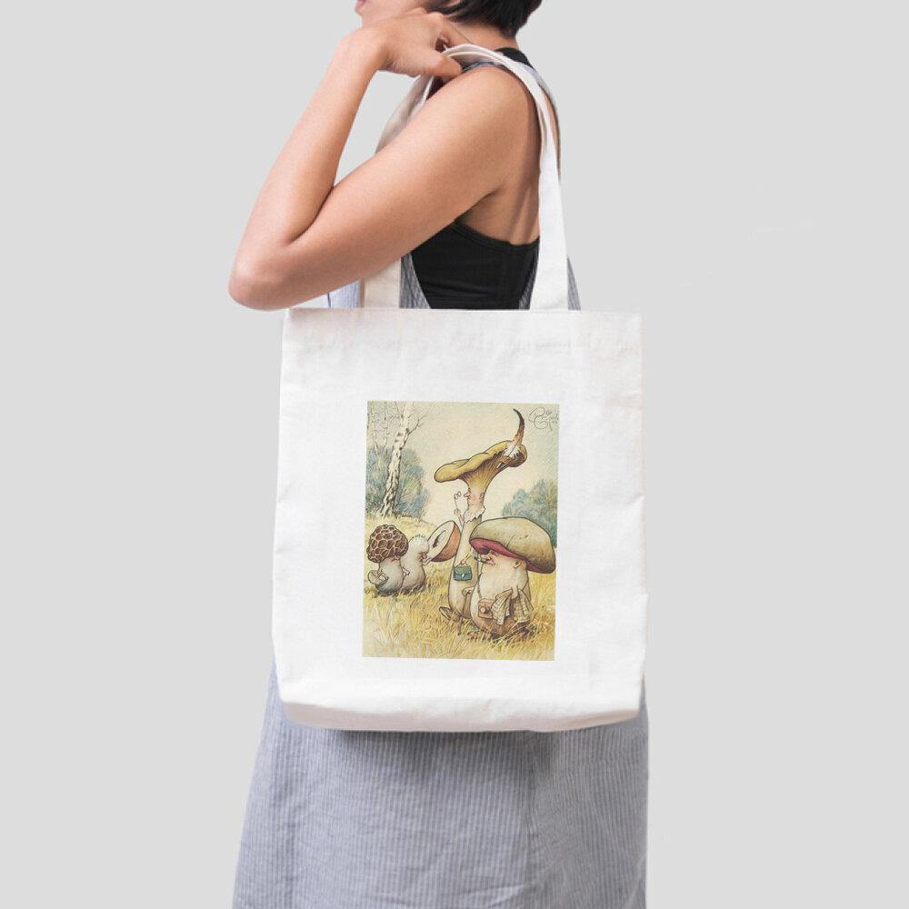 Women Polyester Cartoon Mushroom Pattern Print Handbag Shoulder Bag Tote - Trendha