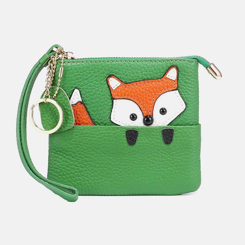 Women Genuine Leather Casual Cute Outdoor Cartoon Animal Fox Pattern Small Coin Bag Wallet - Trendha