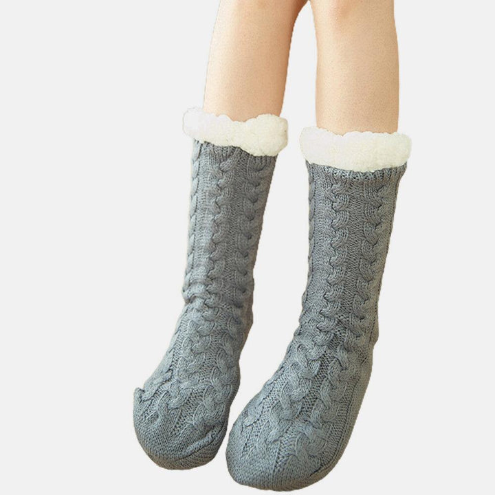 Women Warm Winter Outdoor Solid Color Plus Velvet Thicken Home Sleep Socks Tube Socks - Trendha