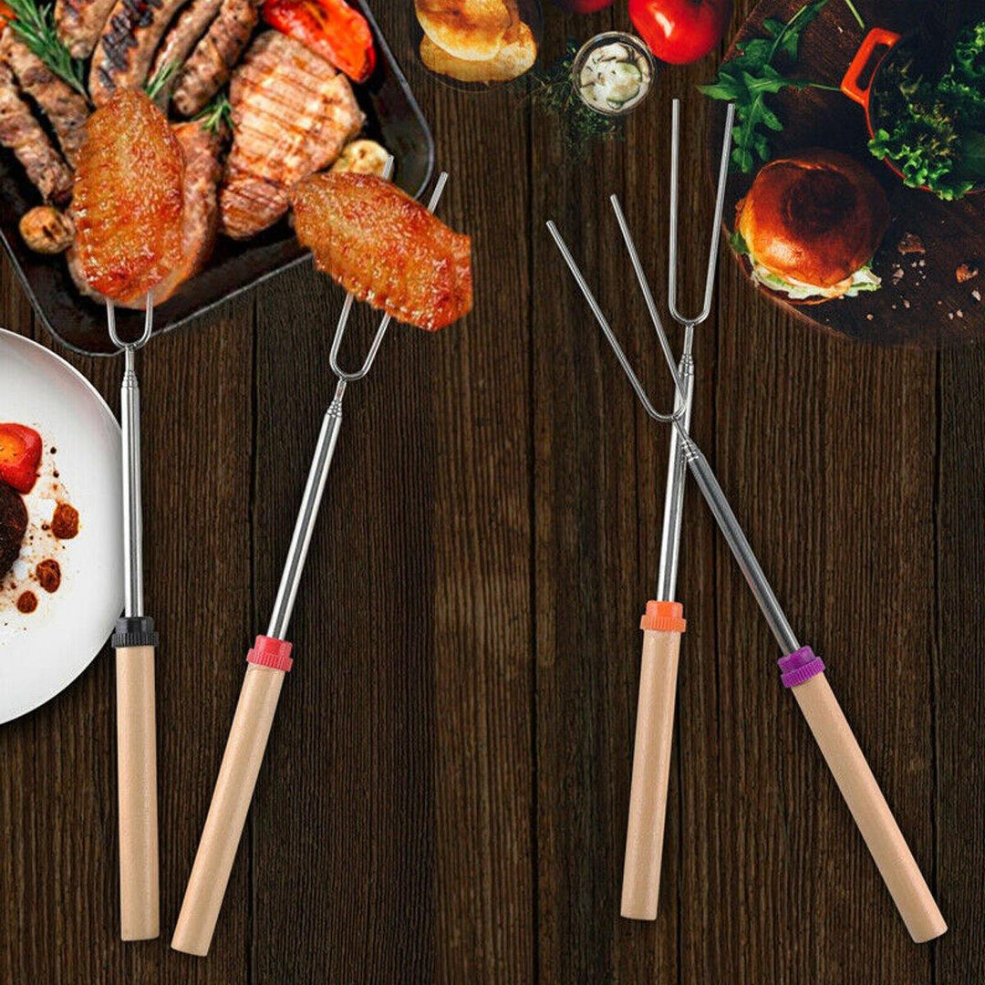 10 Pcs BBQ Fork Stainless Steel BBQ Skewer Wooden Handle BBQ Needle Reusable Barbecue Meat String Grill Fork BBQ Accessories - Trendha