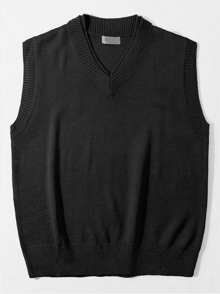 Mens V-Neck Solid Color Sleeveless Casual Cotton Knitted Sweater Vests - Trendha