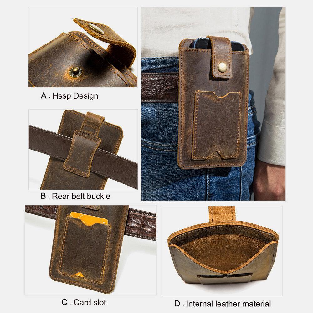 Men Genuine Leather Vintage 5.8 Inch Phone Bag Card Case Cowhide Waist Bag - Trendha
