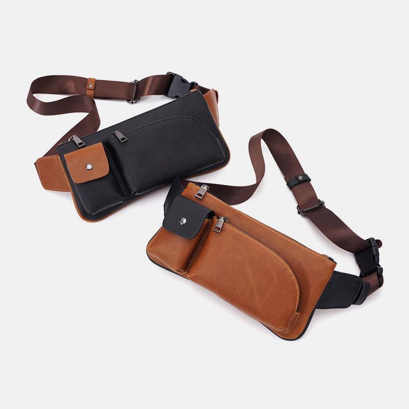 Men Faux Leather Retro Business Casual Multi-carry Waist Bag Chest Bag Sling Bag - Trendha