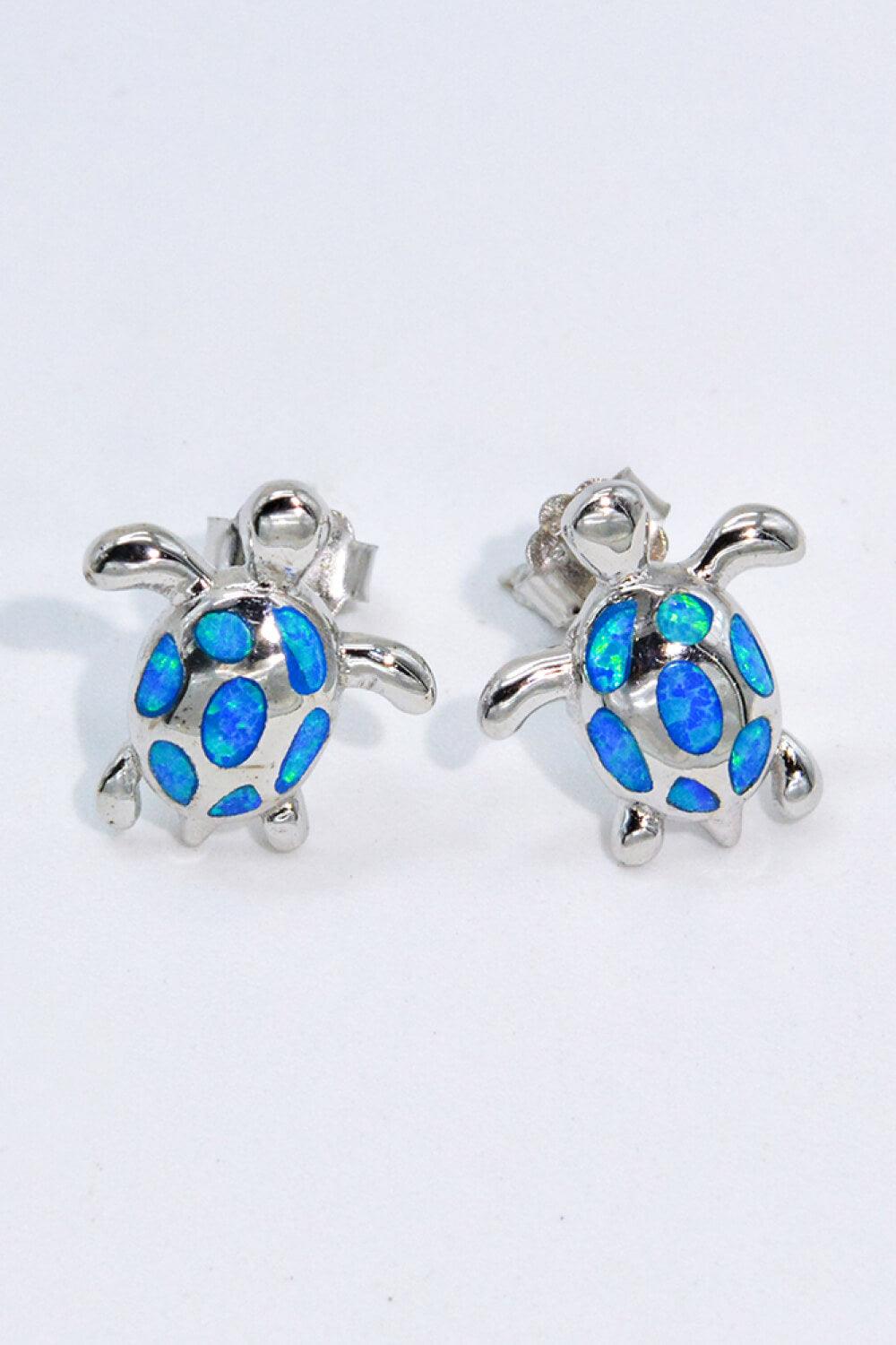 Opal Turtle Platinum-Plated Stud Earrings - Trendha