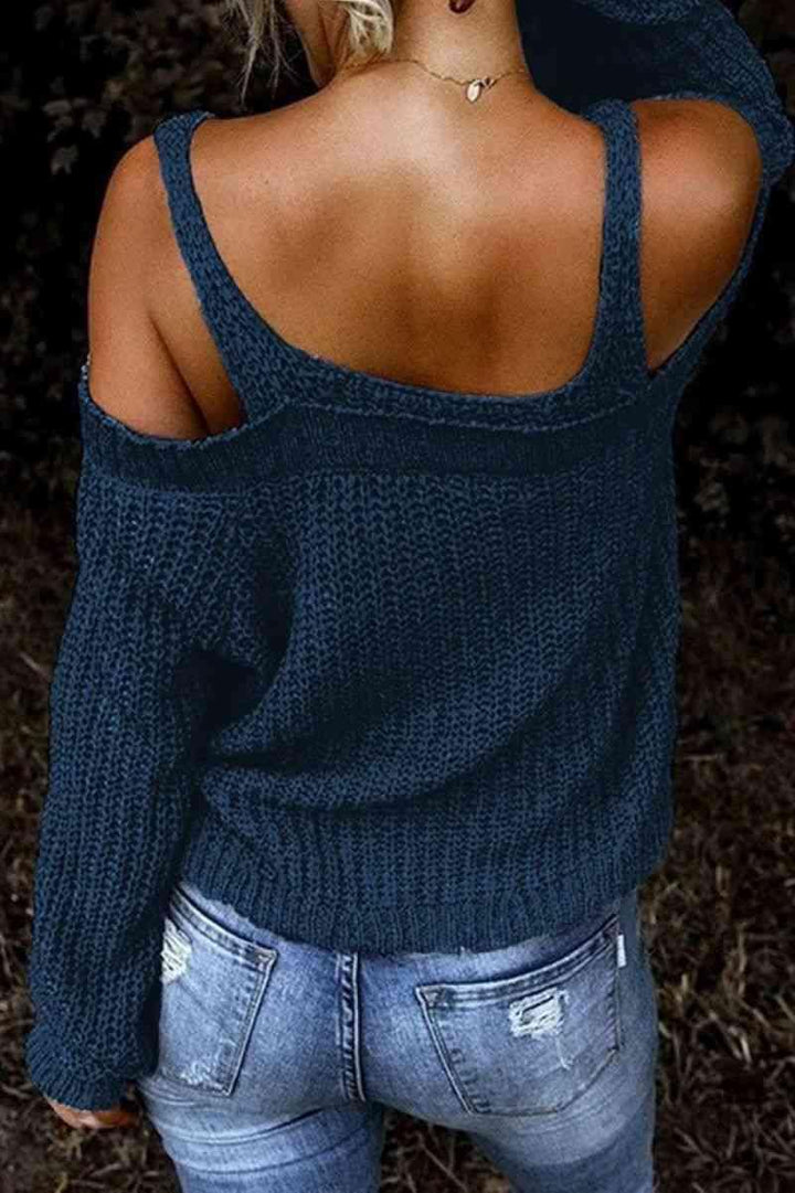 Long Sleeve Cold Shoulder Sweater - Trendha