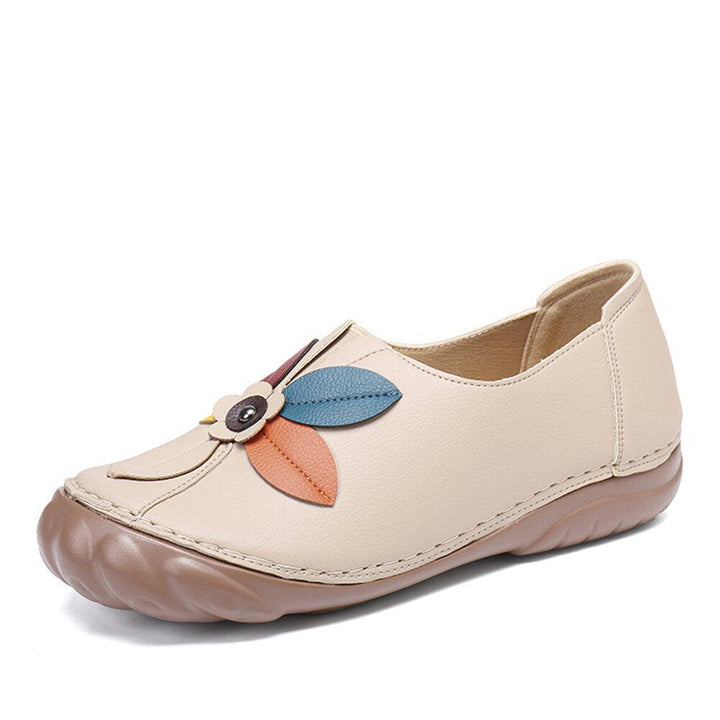 Women Retro Flower Stitching Comfy Round Toe Slip On Flat Loafers Shoes - Trendha