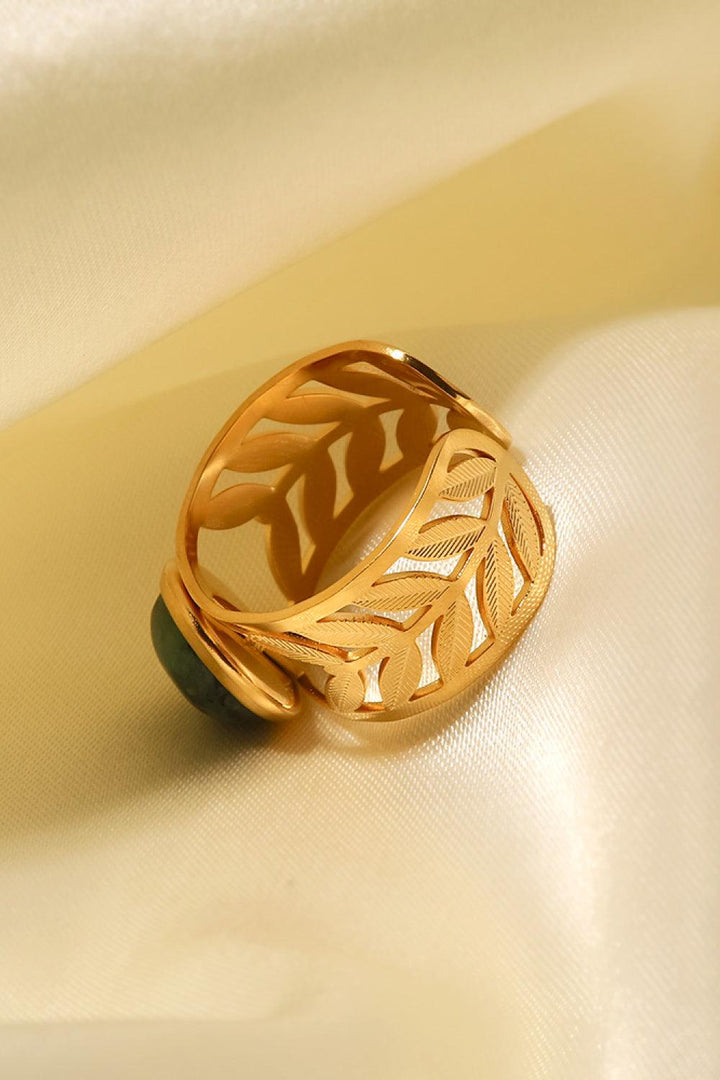 18k Gold Plated Malachite Leaf Ring - Trendha