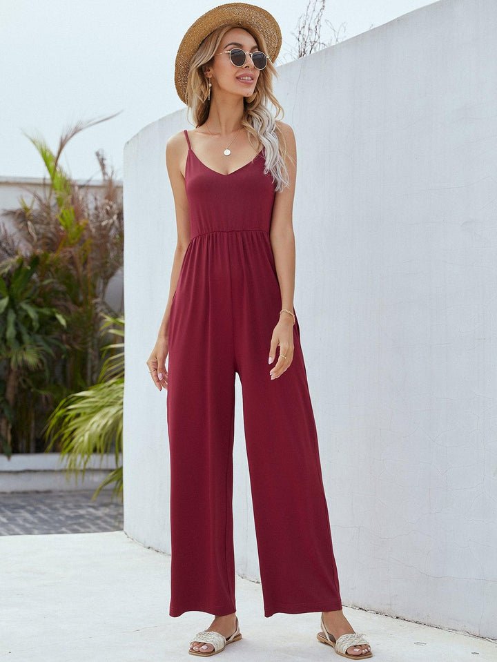 Adjustable Spaghetti Strap Jumpsuit with Pockets - Trendha