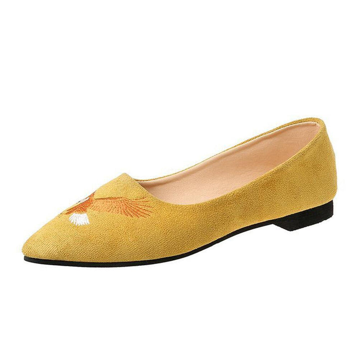 Women Pointed Toe Suede Bird Embroidered Decor Flats Shoes - Trendha