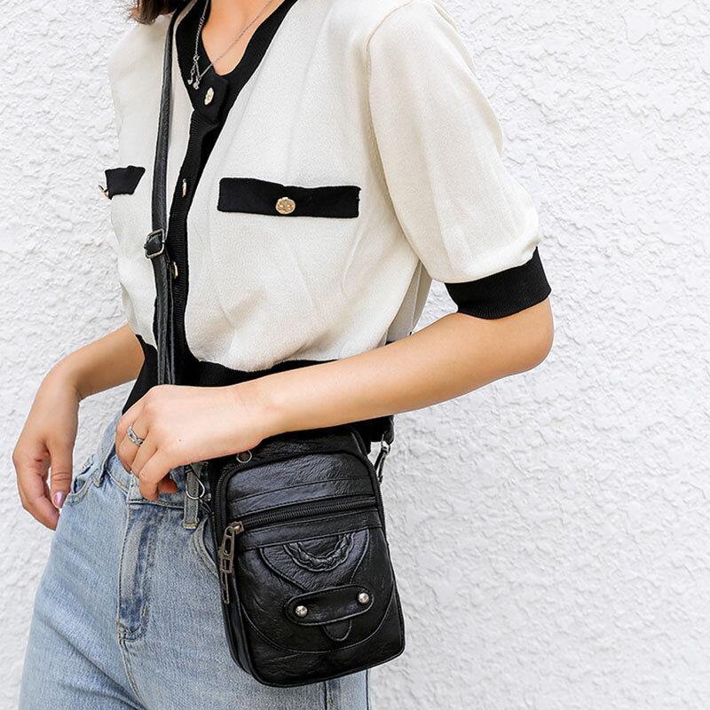 Women PU Leather Rivet Earphone Hole Retro 6.3 Inch Phone Bag Crossbody Bags Shoulder Bag - Trendha