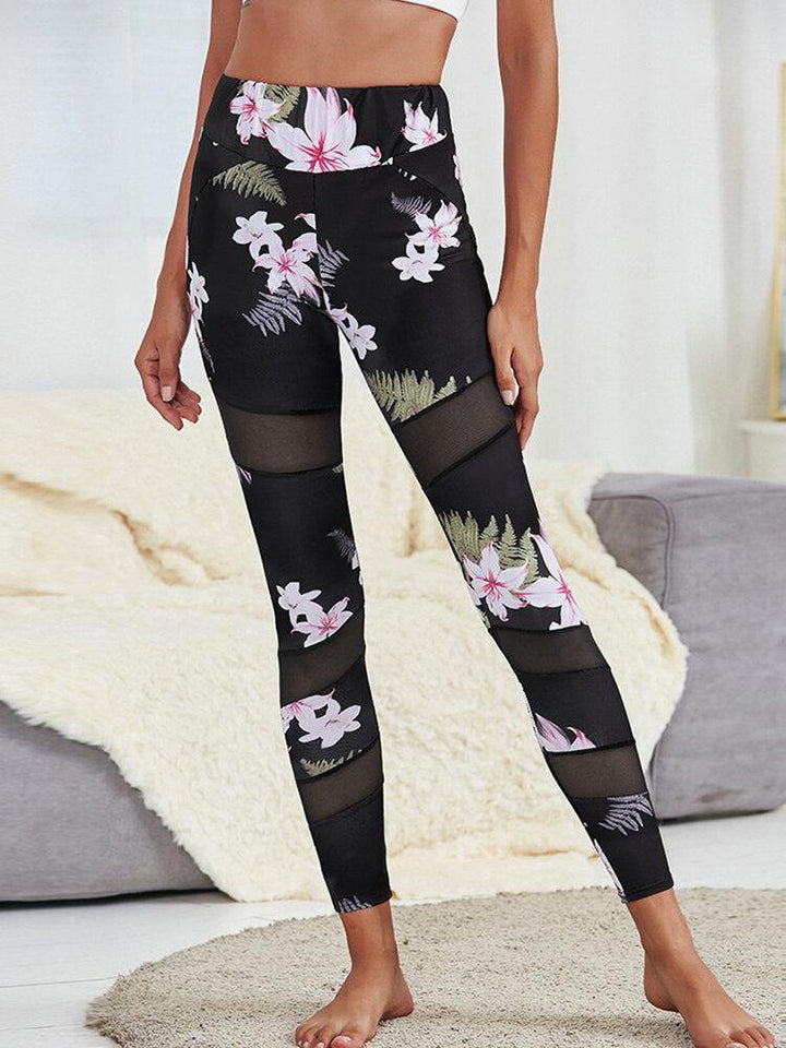 Floral Print Mesh Patchwork Sport Yoga Leggings For Women - Trendha