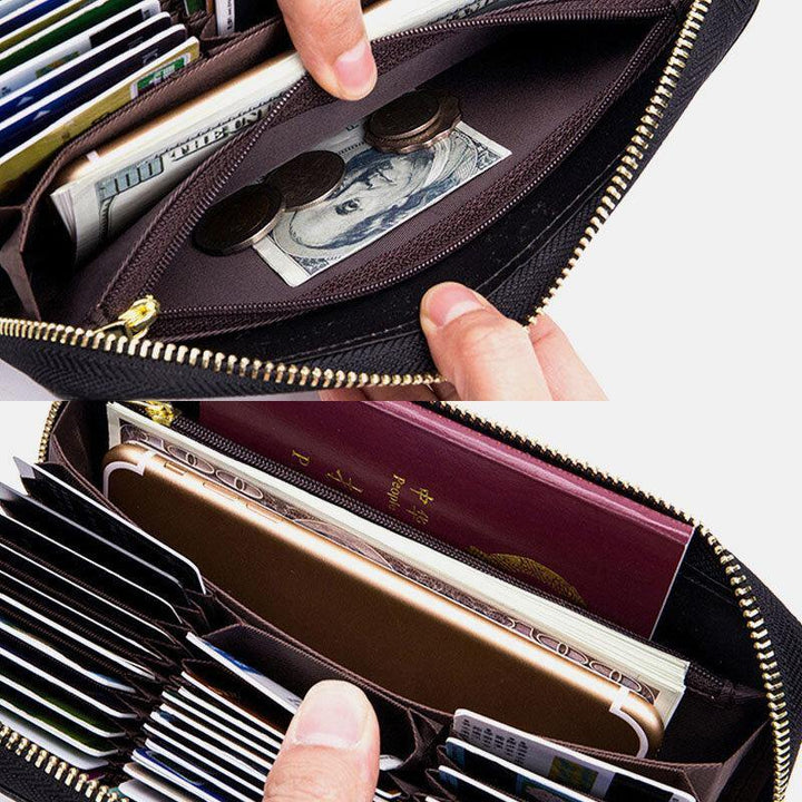 Women Genuine Leather RFID Organ Design Multi-card Slot Clutch Purse Long Wallet - Trendha
