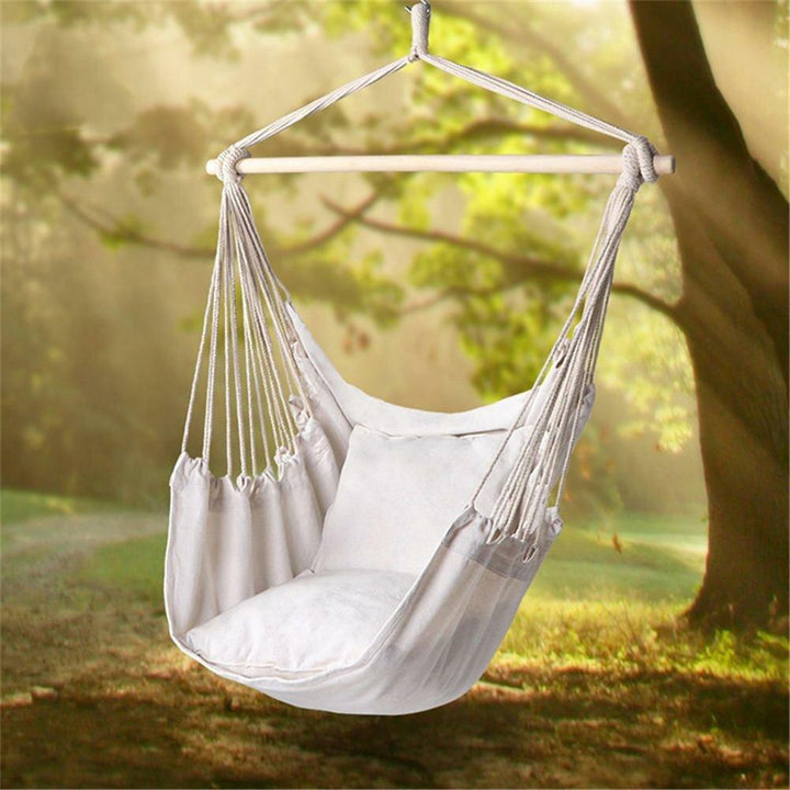Single People Cotton Canvas Hammock Chair Swing Hanging Chair with Pillow Hook Stick Outdoor Garden Camping Home - Trendha