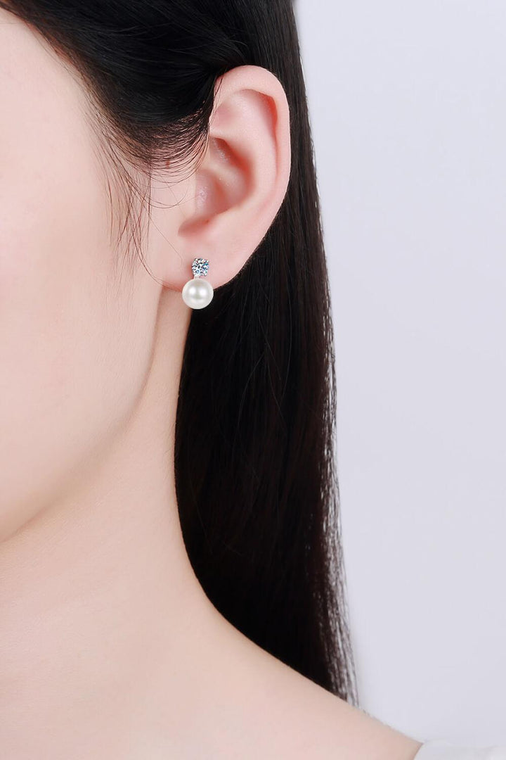 Moissanite Pearl Stud Earrings - Trendha