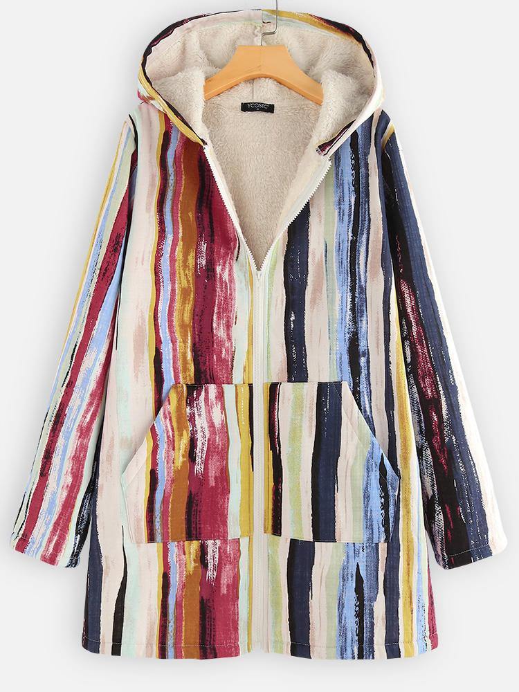 Graffiti Chest Pocket Quilted Fleece Hooded Zipper Coats - Trendha