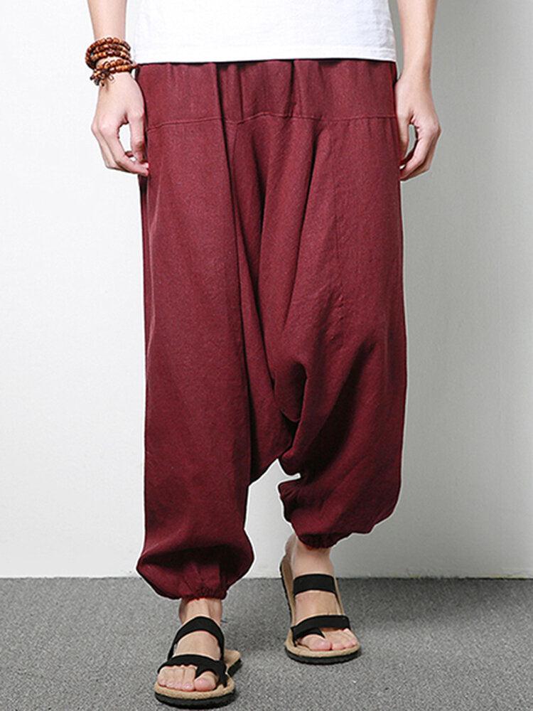 Men Cotton Linen Harem Pants - Casual Comfort with Fashionable Wide Legs - Trendha