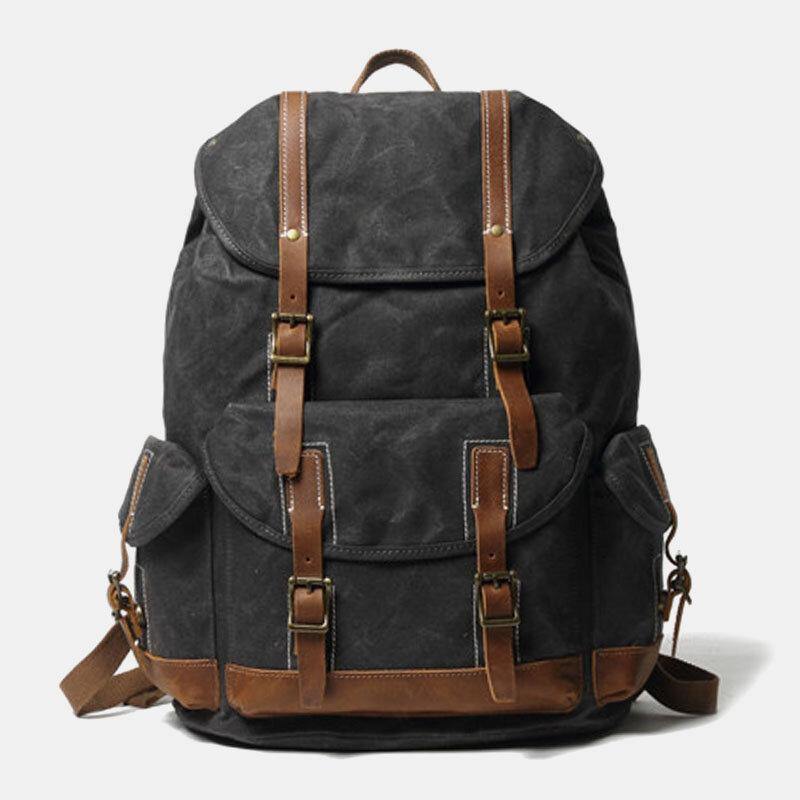 Men Canvas Retro Travel Outdoor Hiking Large Capacity Multi-pockets Backpack - Trendha