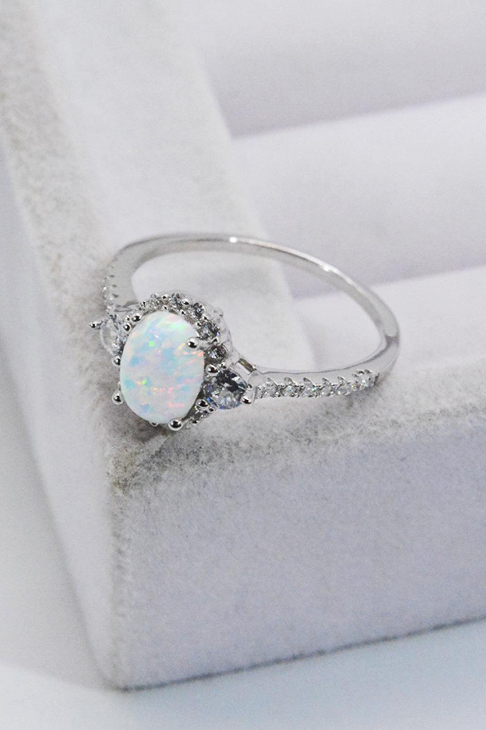 925 Sterling Silver Platinum-Plated Opal Ring - Trendha