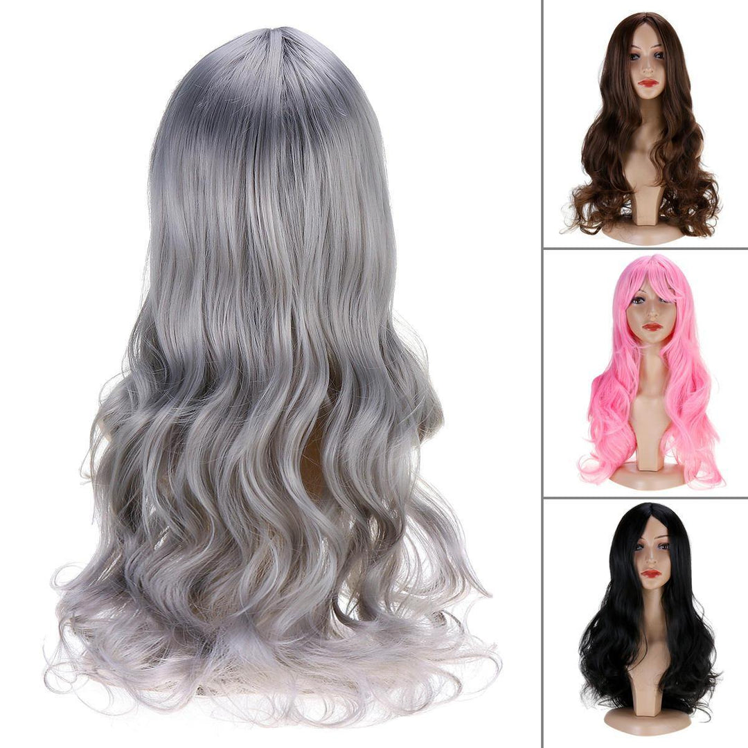 Women Wig Full Wavy Hair Extensions Heat Resistant Synthetic Grey - Trendha