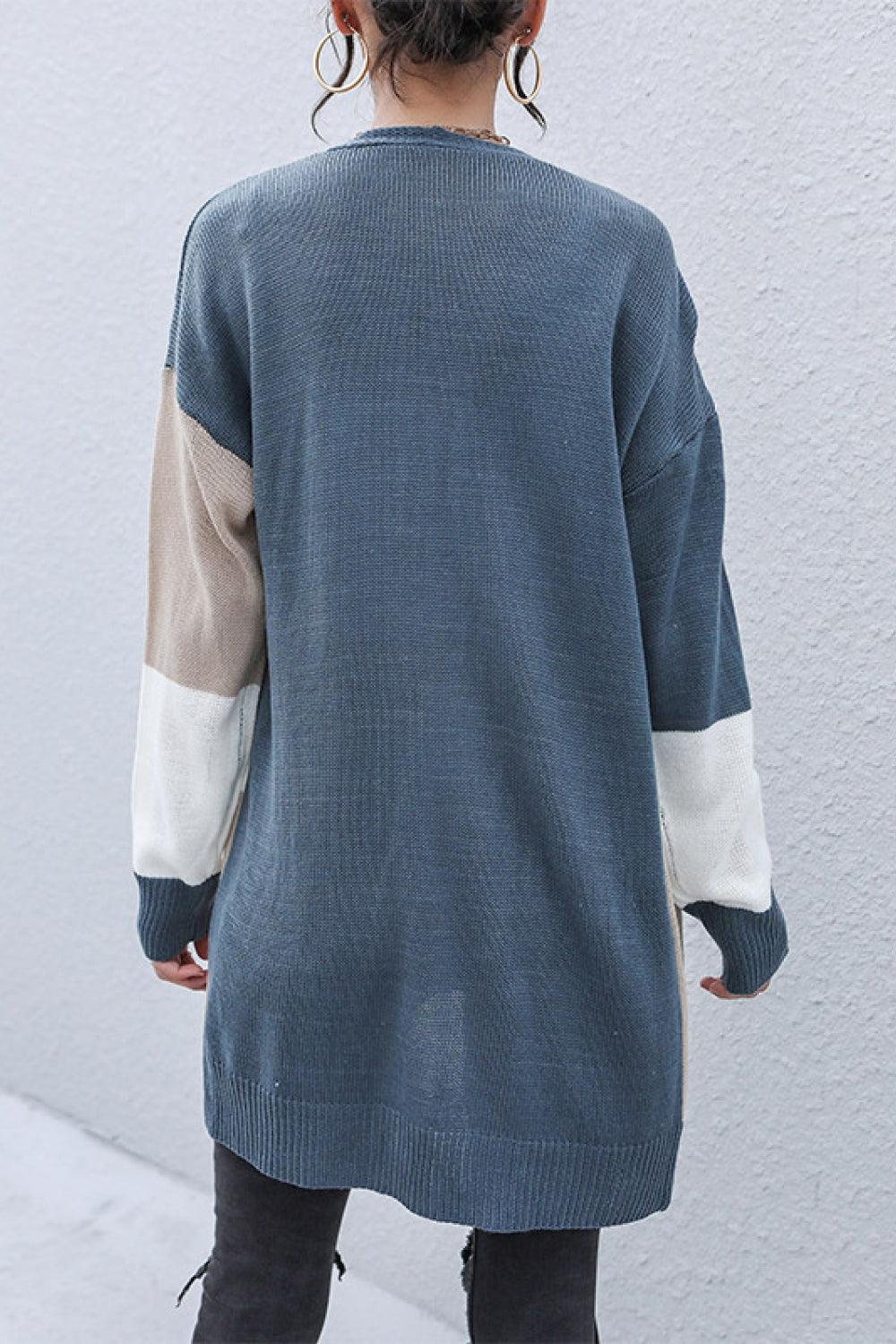 Color Block Dropped Shoulder Cardigan - Trendha