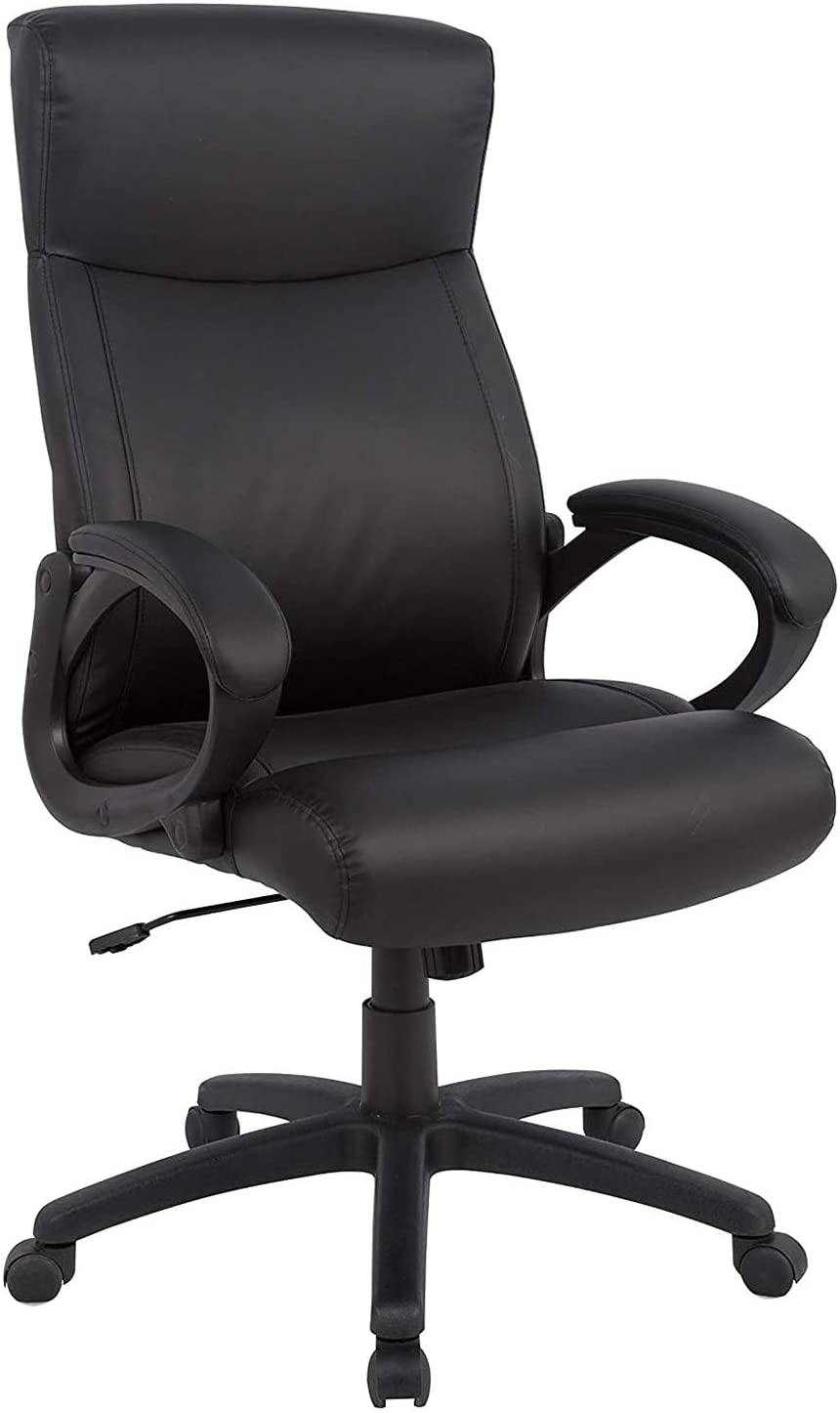 Office Chair Ergonomic Desk Chair with Padded Armrests Executive PU Leather Computer Chair High Back Adjustable Swivel Task Chair with Lumbar Support Black - Trendha
