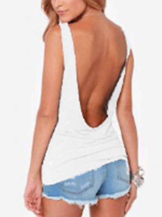 Backless Round Neck Sleeveless Solid Color Tank Tops - Trendha