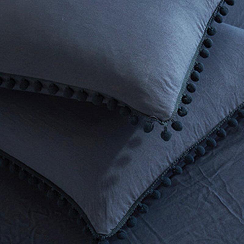 Bedding Pom Pom Duvet Cover Set Ball Fringe Home Textile Solid Color Bedding Sets Soft Microfiber Comforter Cover - Trendha