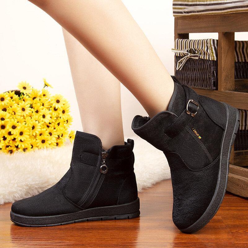 Women Comfy Warm Lining Buckle Slip On Snow Boots - Trendha