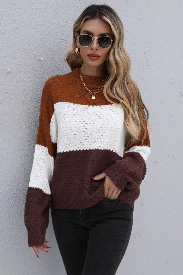 Color Block Long Sleeve Sweater - Trendha