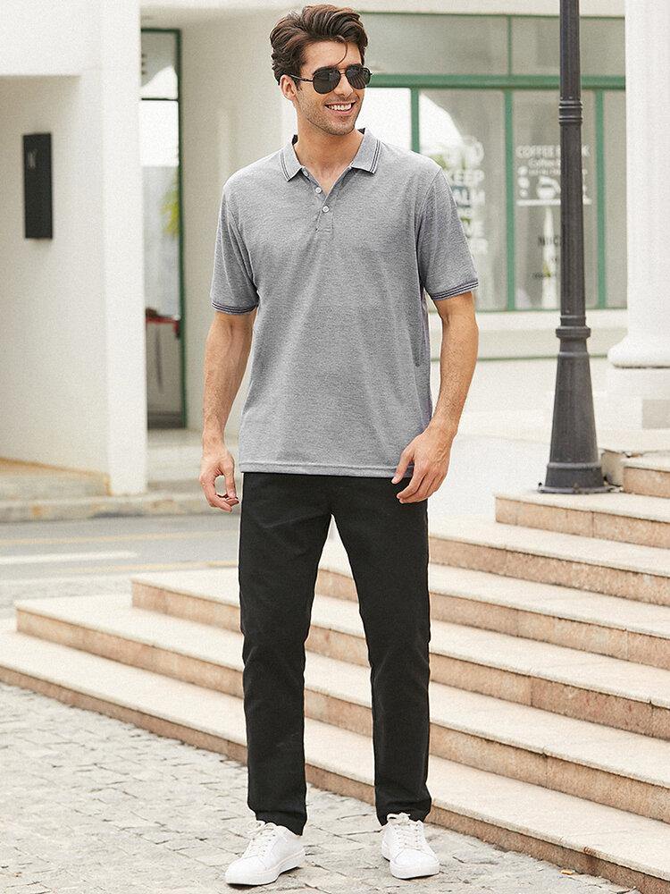 Mens Business Cotton Solid Color Button Closure Golf Shirts - Trendha