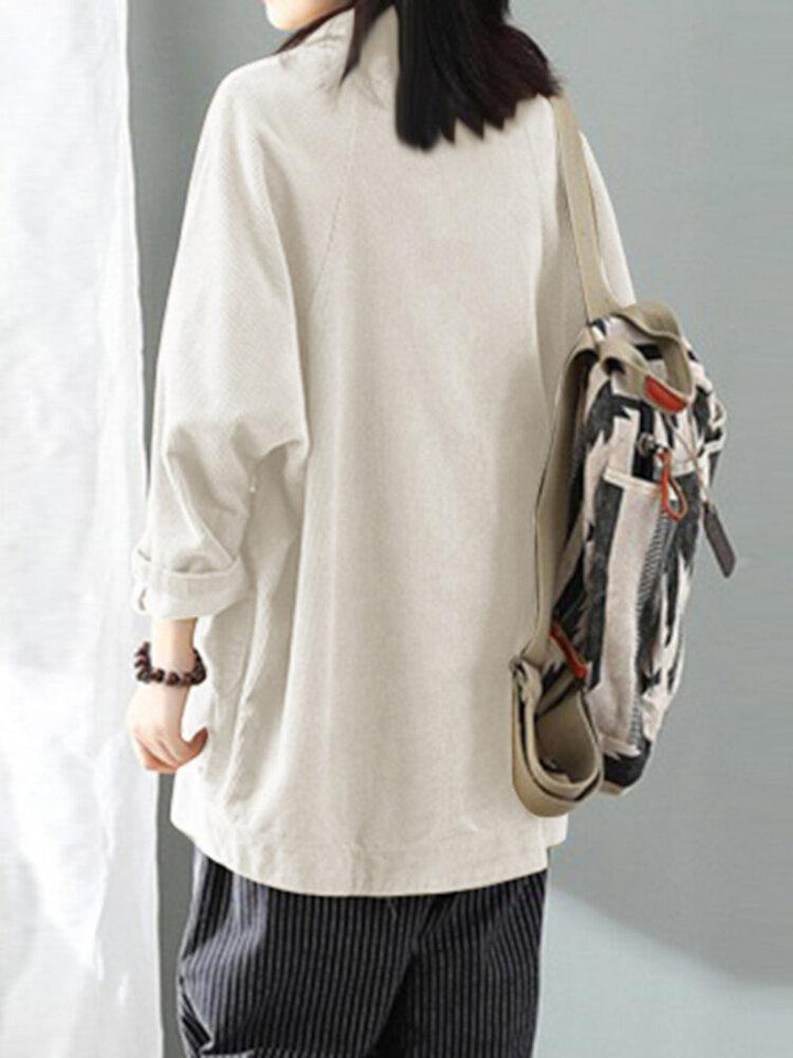 Women Corduroy Lapel Solid Full Sleeve Retro Leisure Front Pockets Suit - Trendha