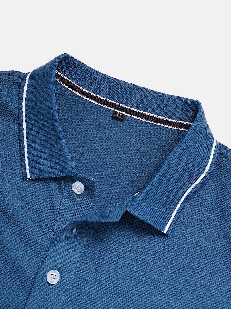 Mens Business Cotton Solid Color Button Closure Golf Shirts - Trendha