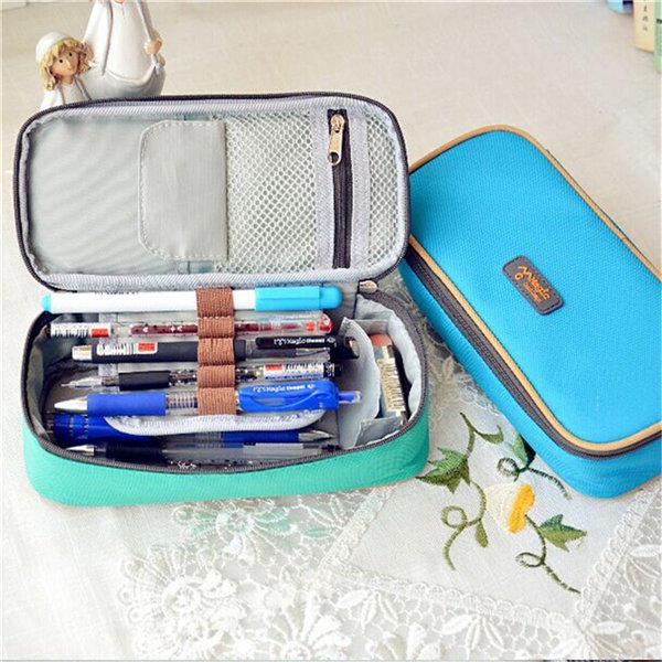 Large Capacity Canvas Zipper Pencil Case Pen Cosmetic Travel Makeup Bag - Trendha