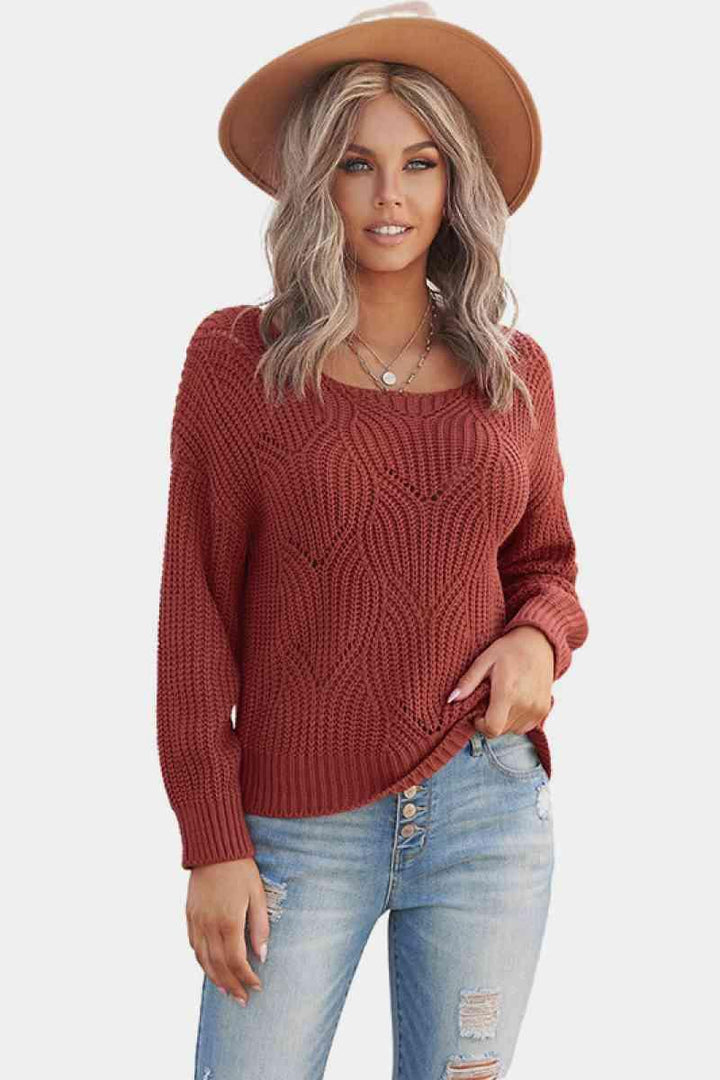 Scoop Neck Drop Shoulder Sweater - Trendha