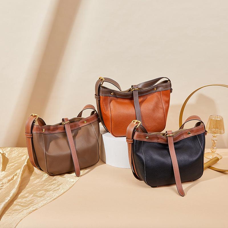 Color-blocked Underarms Soft Top Layer Cowhide One-shoulder Diagonal Bag